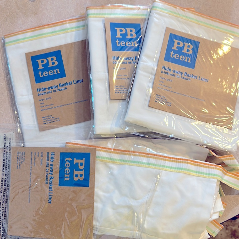 Pottery Barn basket liner. Set of 4 large PB Teen white with grosgrain trim